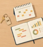 Calendario y libreta para planificar tarifas de hotel