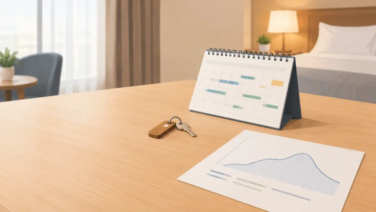 Calendario de reservas y llave de habitación para ilustrar el revenue management hotelero