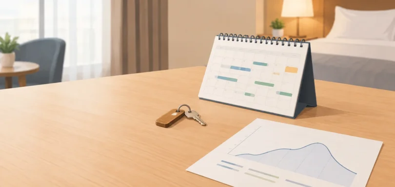 Calendario de reservas y llave de habitación para ilustrar el revenue management hotelero