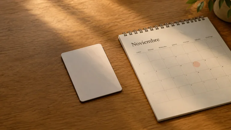 Tarjeta de habitación y calendario para planificar una oferta hotelera
