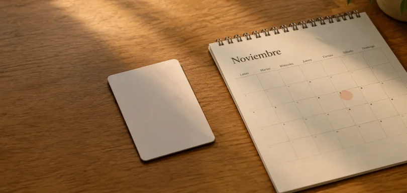 Tarjeta de habitación y calendario para planificar una oferta hotelera