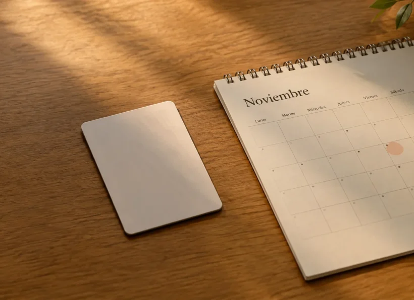Tarjeta de habitación y calendario para planificar una oferta hotelera